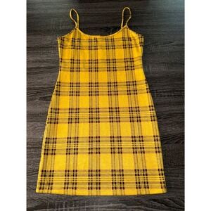 Fashion Nova Yellow Plaid Bodycon Mini Dress Medium 90s Clueless Style NEW